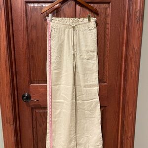 Beige Wide-Leg Linen Pants